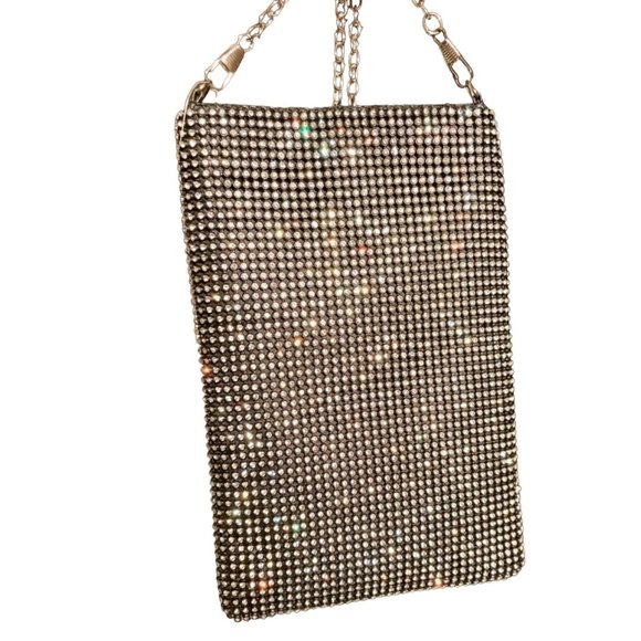 Rhinestone encrusted mini bag with removable crossbody chain strap, 5" x 8" - Picture 4 of 13